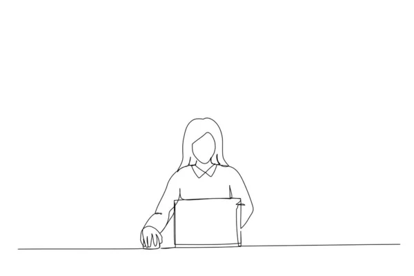 Drawing Successful Businesswoman Sitting Her Desk Working Laptop Computer Office — Stockvektor