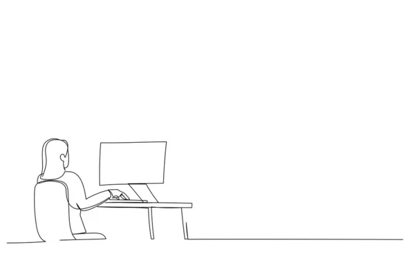 Drawing Industrial Female Engineer Working Personal Computersingle Line Art Style — 图库矢量图片