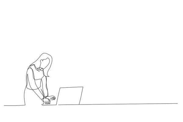 Illustration Designer Lady Using Laptop Computer Working Online One Line — Stockvektor