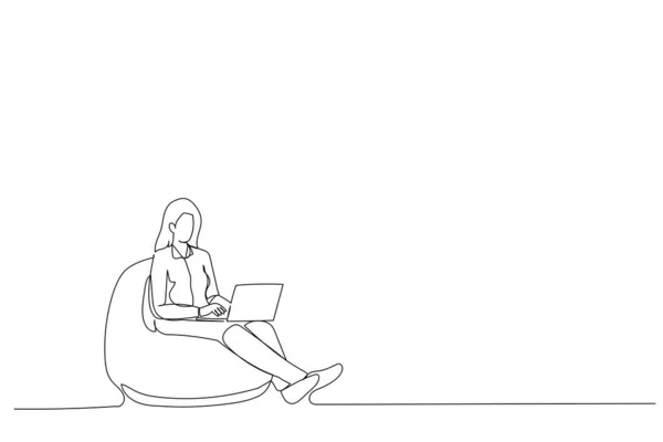 Drawing Focused Ceo Worker Sit Bean Chair Use Laptop Search — Stockvektor