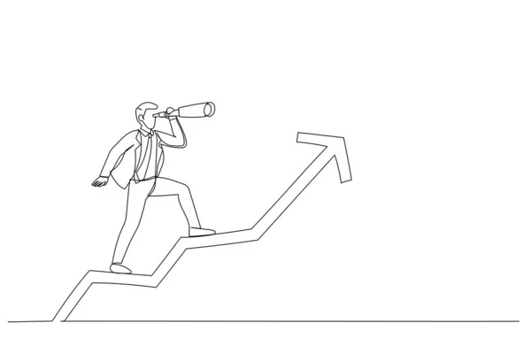 Drawing Businessman Team Manager Using Telescope See Future Standing Top — Vettoriale Stock