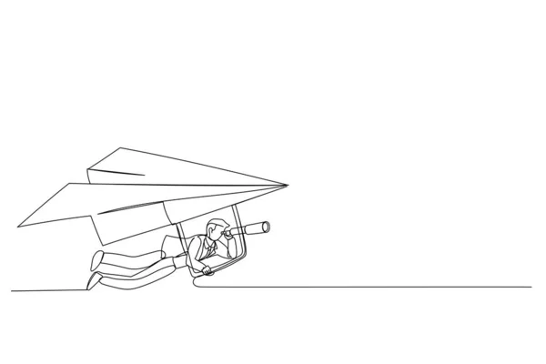 Мультфільм Бізнесмена Літаючий Паперовий Літак Орігамі Планер Телескопом Щоб Побачити — стоковий вектор