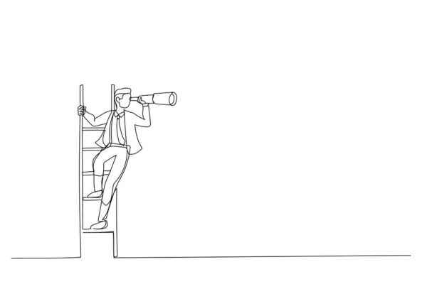 Cartoon Businessman Holding Telescope Stairs Looking Success New Business Goals — Stock vektor