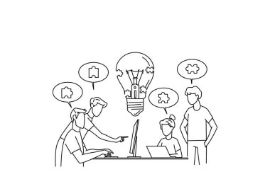 İş adamlarının çizimleri sosyal ağlar, sosyal ağ haberleri, sohbet, konuşma diyalogları baloncuklarını tartışıyor