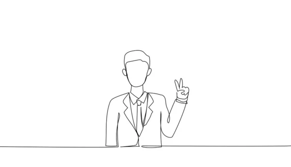 Cartoon Professional Gesturing Peace Showing Victory Signs Both Hands Continuous — ストックベクタ