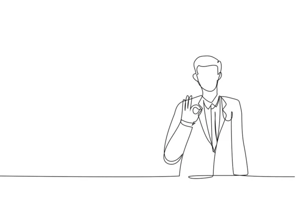 Drawing Happy Businessman Man Okay Sign Single Line Art Styl — ストックベクタ