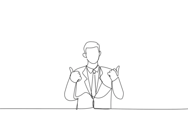 Cartoon Businessman Dressed Suit Showing Thumbs Gesture Continuous Line — Vetor de Stock