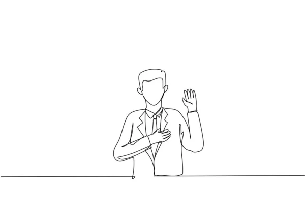 Cartoon Good Looking Asian Worker Making Promise Pledge Give Oath — ストックベクタ