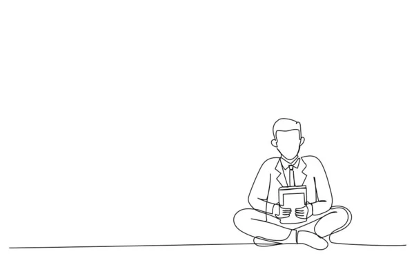 Drawing Worker Meditating Lotus Pose Floor Office Single Line Art — ストックベクタ