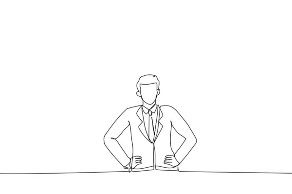 Illustration Businessman Glasses Looking Satisfied Smiling Holding Hands Waist Standing — Stok Vektör