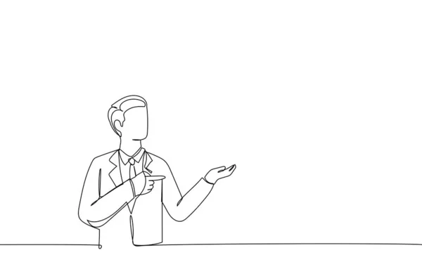 Cartoon Happy Confident Businessman Showing Presentation Pointing Paper Placard Single — Stock vektor