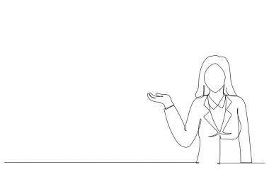 Elleri kalçasında poz veren güzel bir genç kadın resmi. Tek satır resim stili