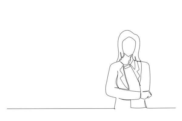 Drawing Pleased Asian Business Woman Crossed Arms Single Continuous Line — Vector de stock