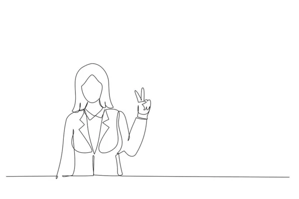 Cartoon Attractive Girl Showing Peace Sign Smiling Continuous Line Art — Διανυσματικό Αρχείο