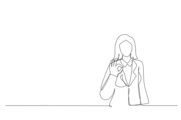 Drawing Young Business Woman Showing Sign Single Line Art Styl — Stock vektor