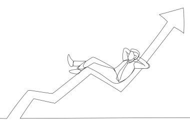oneline draw of businessman investor relax and sleep on growing graph. Success investment