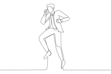 Cartoon of young man in the office. Continuous line art style