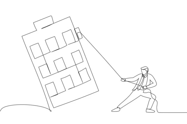 Cartoon Business Team Pulling Company Floor Single Continuous Line Art — Stock Vector