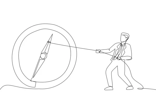 Drawing Business Team Pulling Company Floor Single Line Art Style — Διανυσματικό Αρχείο