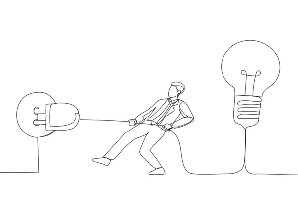 Cartoon Businessman Trying Unplug Light Bulb Brain Sabotage Killing Creativity — Stockvector