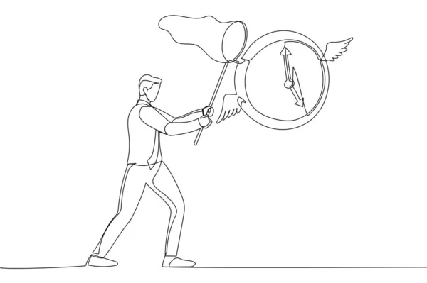 Cartoon Businessman Hurry Catch Flying Clock Lack Time Project Deadline — Διανυσματικό Αρχείο