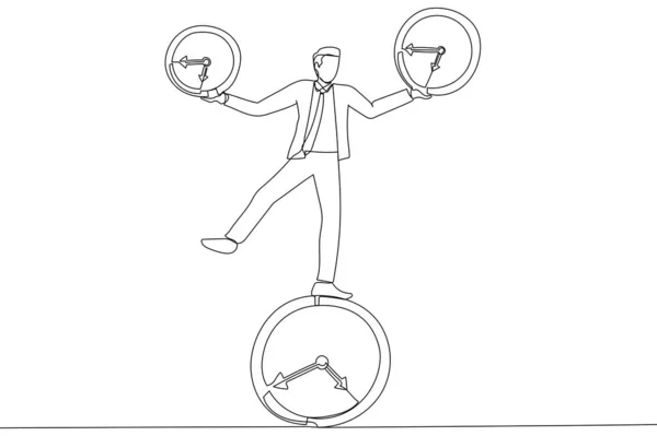 Drawing Businessman Balancing All Time Pieces Work Life Balance Control — Archivo Imágenes Vectoriales