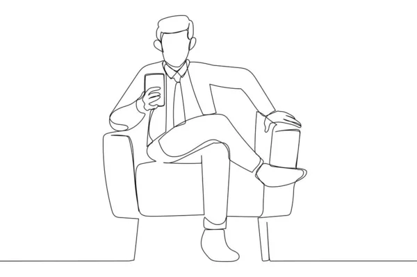 Illustration Man Using Smartphone Advertising New Mobile Application Texting Online — Διανυσματικό Αρχείο
