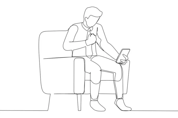 Drawing Young Man Wearing Suit Using His Phone Feeling Excited — Stockový vektor