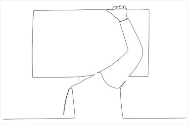 Drawing of man carry blank board. Single continuous line art