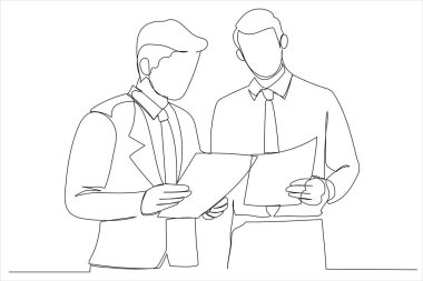 businessmen discussing project. Continuous line art style