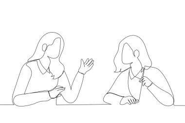 employee sharing new project ideas with female boss. Single continuous line art style