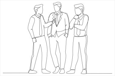 business people in formalwear discussing something and gesturing. Single line art style