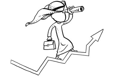 arab investor searching business profit opportunity. Bussinessman standing on rising arrow.