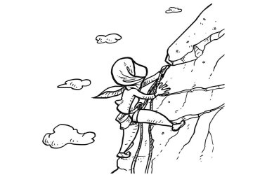 Asian muslim woman climbing mountain. Concept hard work and business risk. Caricature vector illustration design