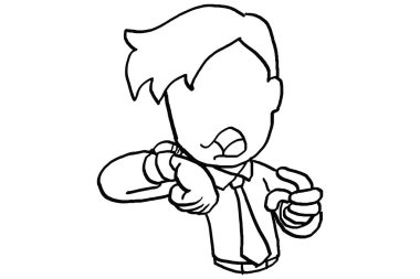 Stressed businessman shocked looking at time. Late for appointment concept. Cartoon vector illustration design