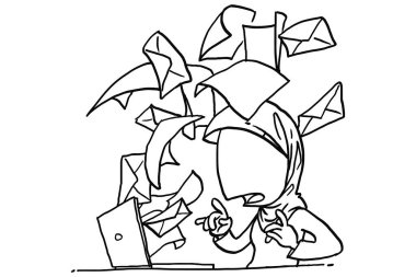 Asian muslim woman shocked because of spam email appear from laptop monitor. Cartoon vector illustration design.