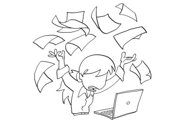 Female worker stress and throw her paper work away. Cartoon vector illustration design