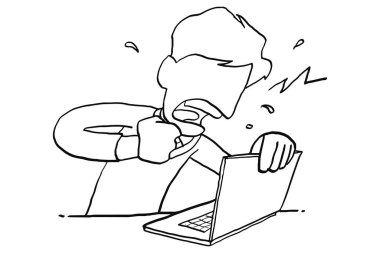 Angry man ready to punch his laptop. Concept for stress at work. Cartoon vector illustration design