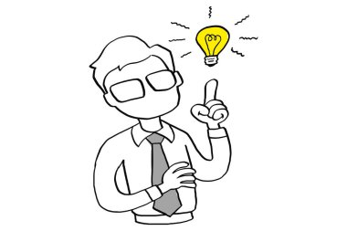 Eureka moment. Man got brilliant idea with thoughtful thinking. Vector cartoon illustration design
