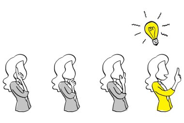 Concept of thought process for generating ideas. Cartoon vector illustration design