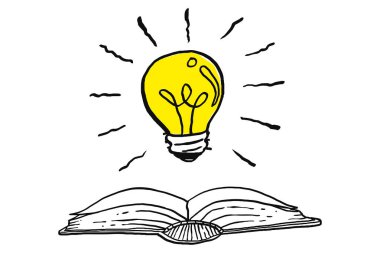 A light bulb show up from open book. Concept of idea's source. Cartoon vector illustration design