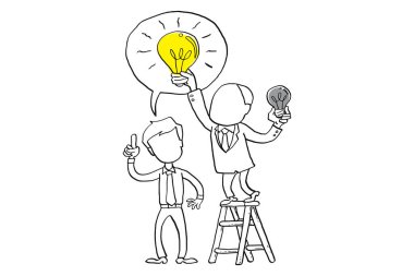 Boss steal ideas from worker. Concept of digital property theft. Cartoon vector illustration design