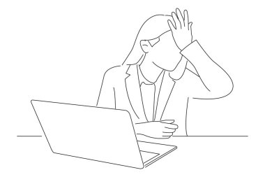 Cartoon of beautiful woman working at the office wearing glasses surprised with hand on head 