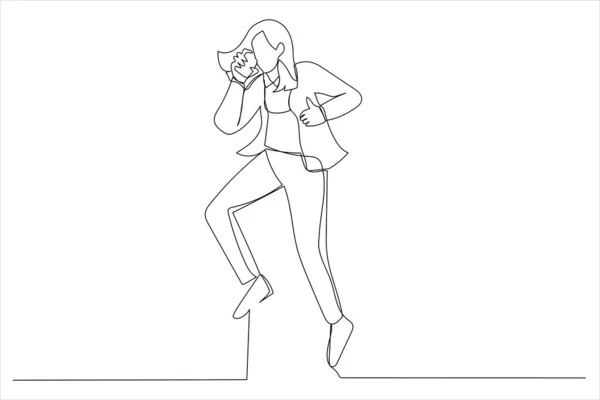 Cartoon Young Business Woman Office Continuous Line Art Style — ストックベクタ