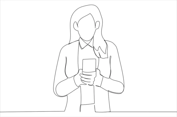 Drawing Young Woman Using His Phone While Standing Single Continuous —  Vetores de Stock