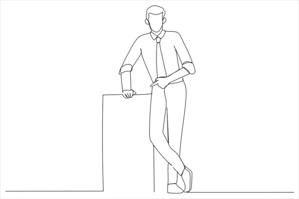 Businessman Holding Blank Poster Single Continuous Line Art — Image vectorielle