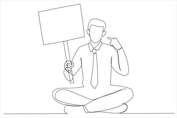 Man Holding Blank Poster One Continuous Line Art Style — стоковый вектор