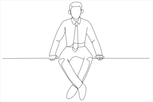 Businessman Sitting Blank Billboard One Line Art Style —  Vetores de Stock