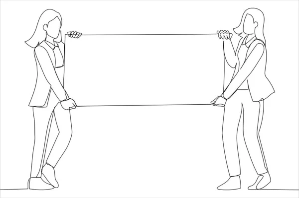 Usiness Women Carrying Blank Panel Continuous Line Art Style — Stok Vektör