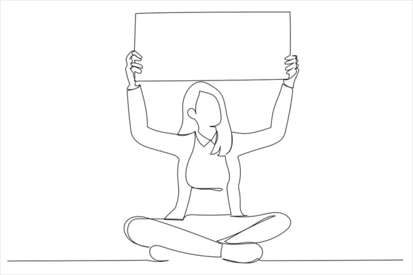 Woman Holding Sign His Head Single Continuous Line Art Style — Stockový vektor